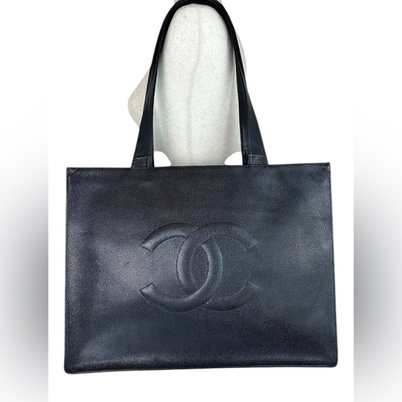 CHANEL CC JUMBO XL LOGO CAVIAR SHOPPER TOTE BAG EUC - Picture 6 of 14